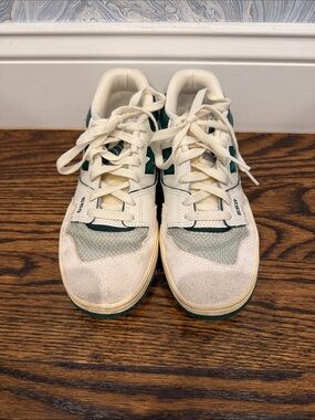 Women Neutral White and Green Athletic Sneakers